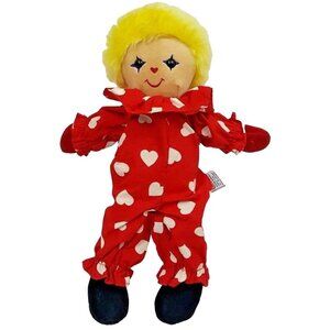 Vintage 1987 Gund Stuffed Clown Doll 12" Plush Soft Yellow Fuzzy Hair Hearts